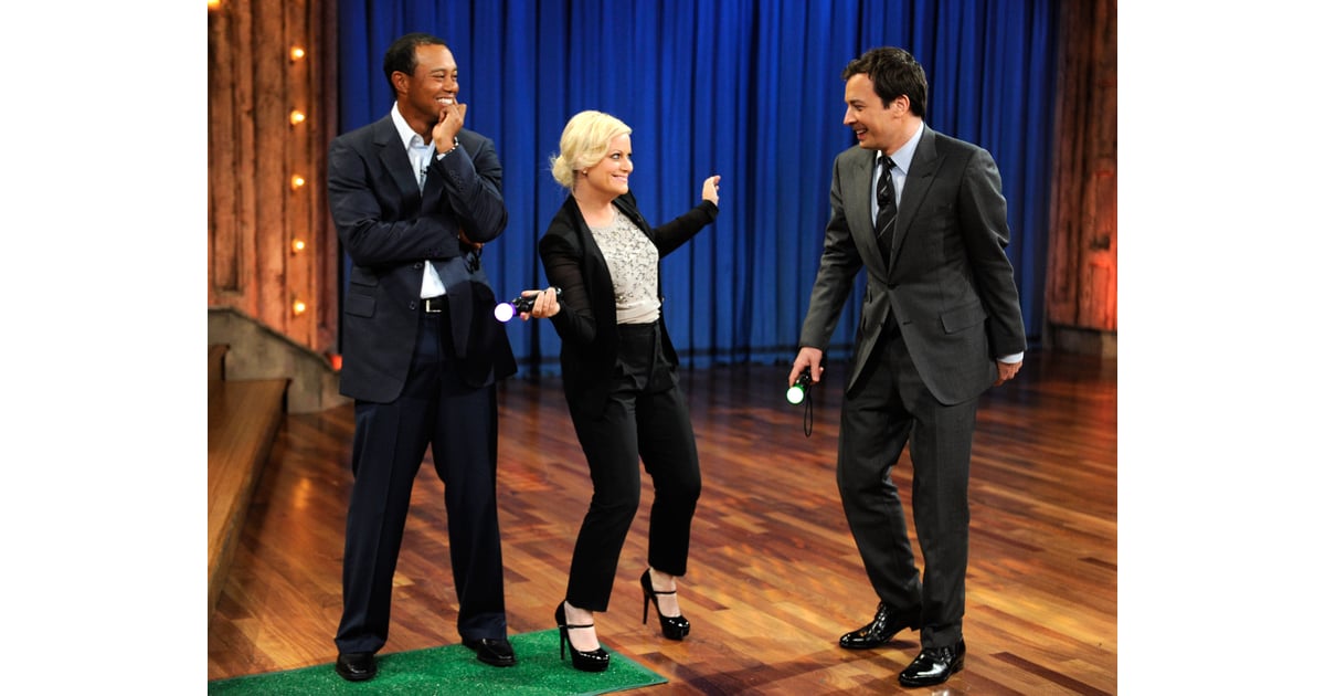 Pictures of Amy Poehler and Tiger Woods on Late Night With Jimmy Fallon