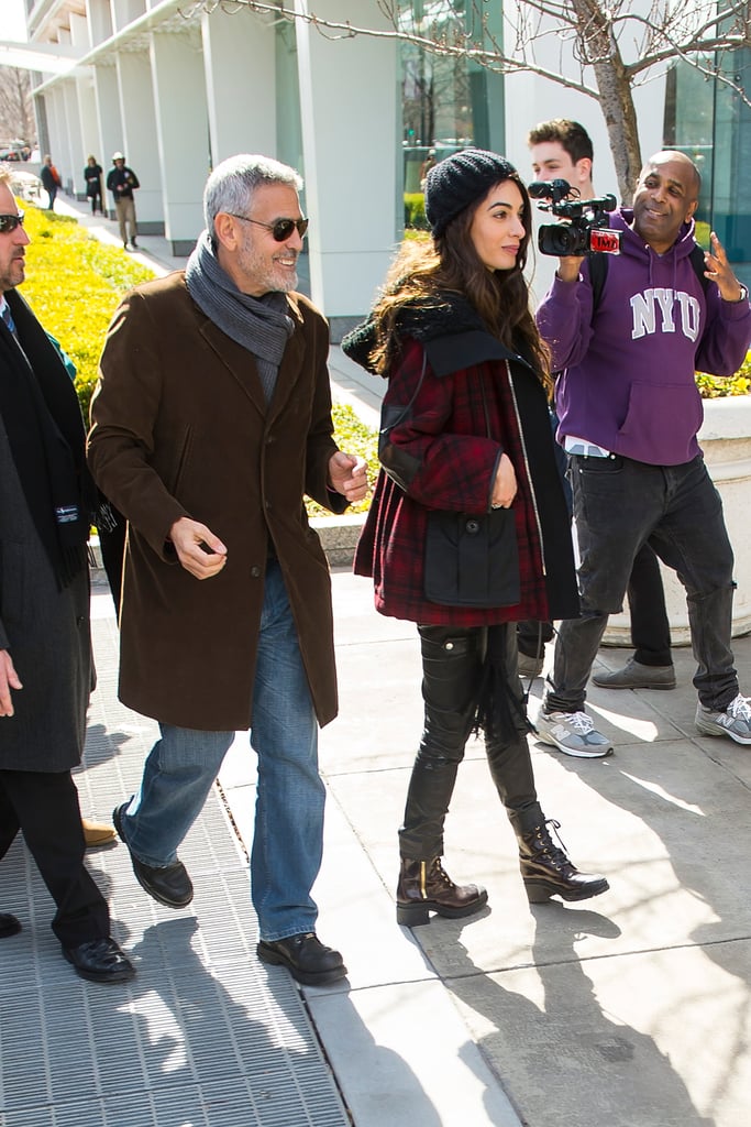 Amal Clooney Wearing Plaid Jacket