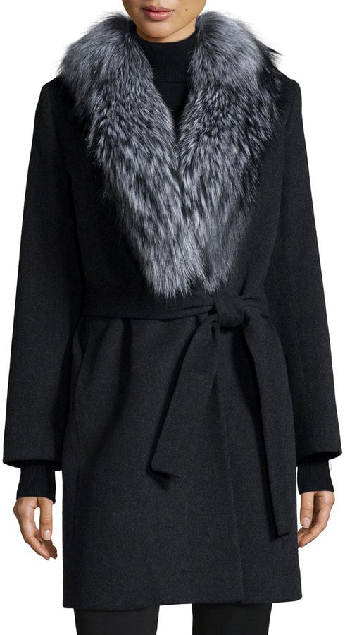 Fleurette Wool Wrap Coat W/ Fur Collar  ($1,750)