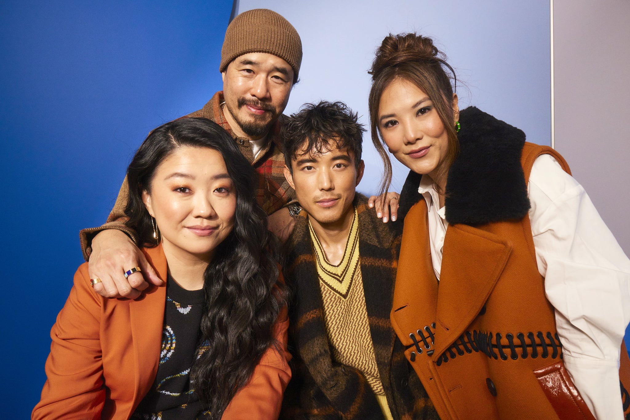 PARK CITY, UTAH - JANUARY 22: (L-R) Sherry Cola, Randall Park, Justin H. Min and Ally Maki visit the IMDb Portrait Studio at Acura Festival Village onsite at Sundance 2023 on January 22, 2023 in Park City, Utah.  (Photo by Corey Nickols/Getty Images for IMDb)