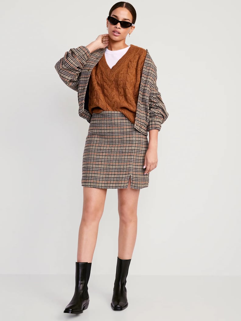 Leather Trim Check Mini Skirt - Women - Ready-to-Wear