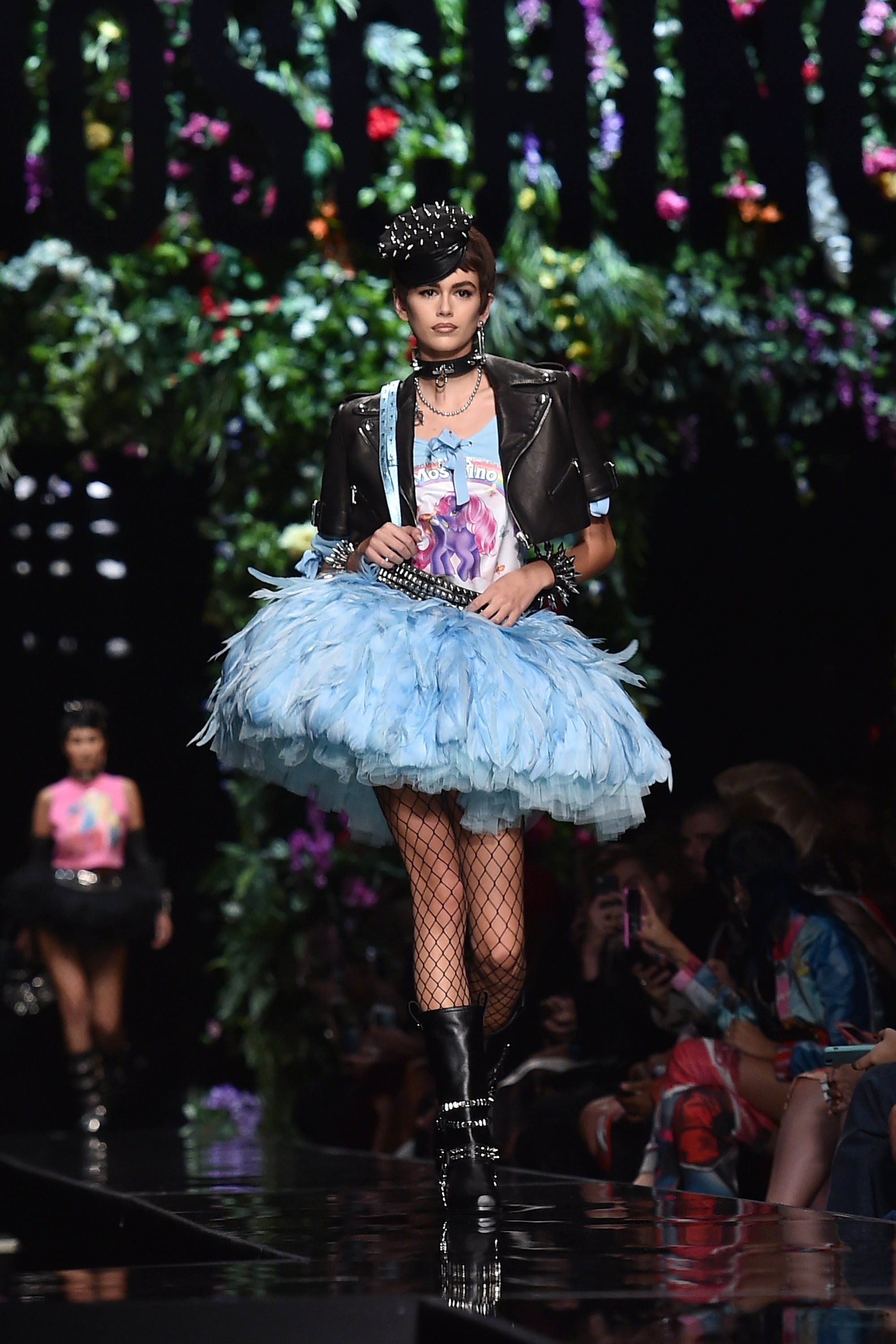 Kaia Walked in Jeremy Scott's Moschino Show in This Big, Blue Tutu and  Fishnet Tights | See Every Runway Kaia Gerber Walked Down For Her Very  First Fashion Week | POPSUGAR Fashion