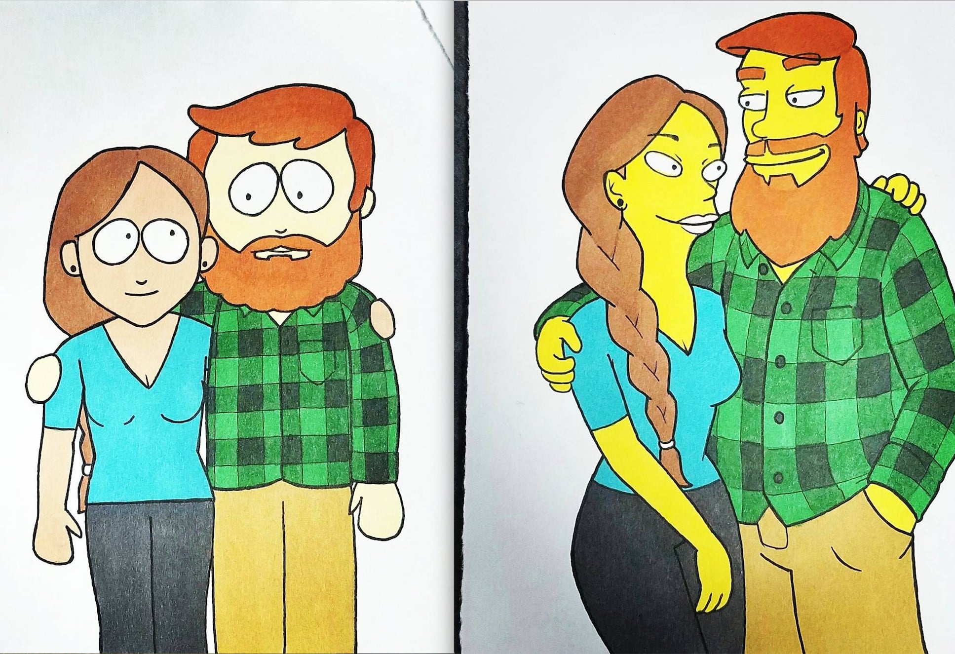 A Guy Drew Himself and His Girlfriend in 10 Famous Cartoon Styles