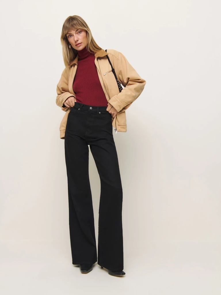 Reformation Cary Stretch High Rise Slouchy Wide Leg Jeans in Black