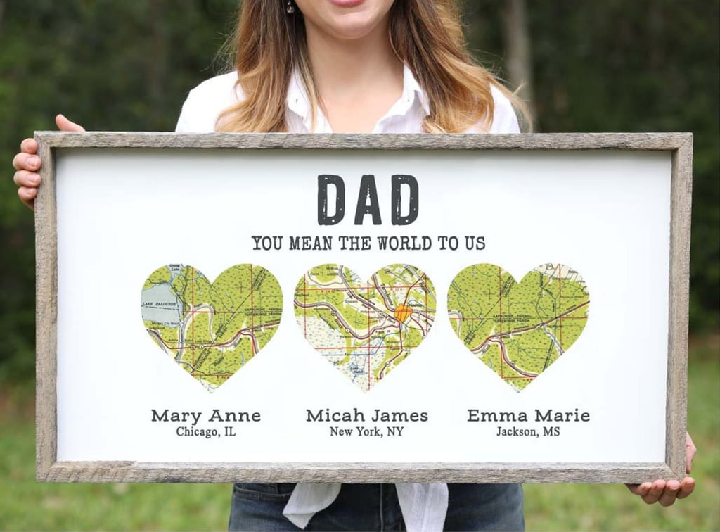 For Long-Distance Dads: Personalized Long-Distance Family Wood Heart Map