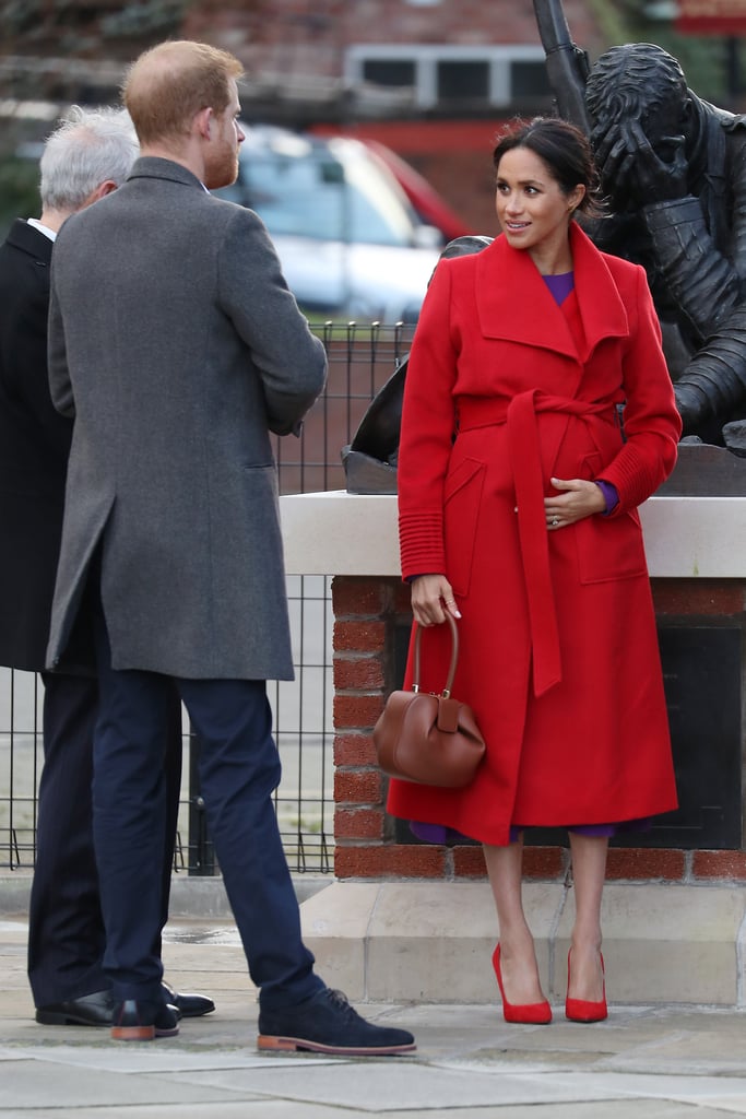 Meghan Markle Red and Purple Outfit Birkenhead January 2018