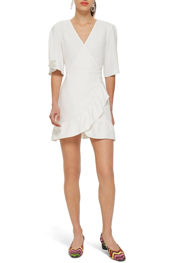 Topshop Ruffle Minidress in White | Flattering Wrap Dress | POPSUGAR ...