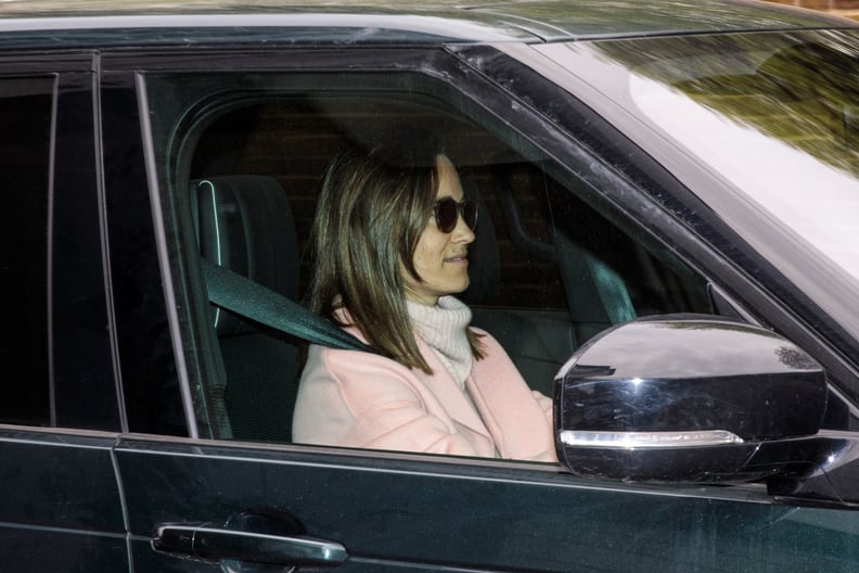 LONDON, ENGLAND - APRIL 24: Pippa Middleton, the sister of Catherine, Duchess of Cambridge leaves Kensington Palace by car on April 24, 2018 in London, England. The Duke and Duchess of Cambridge's third child, a boy weighing 8lbs 7oz, was born yesterday m