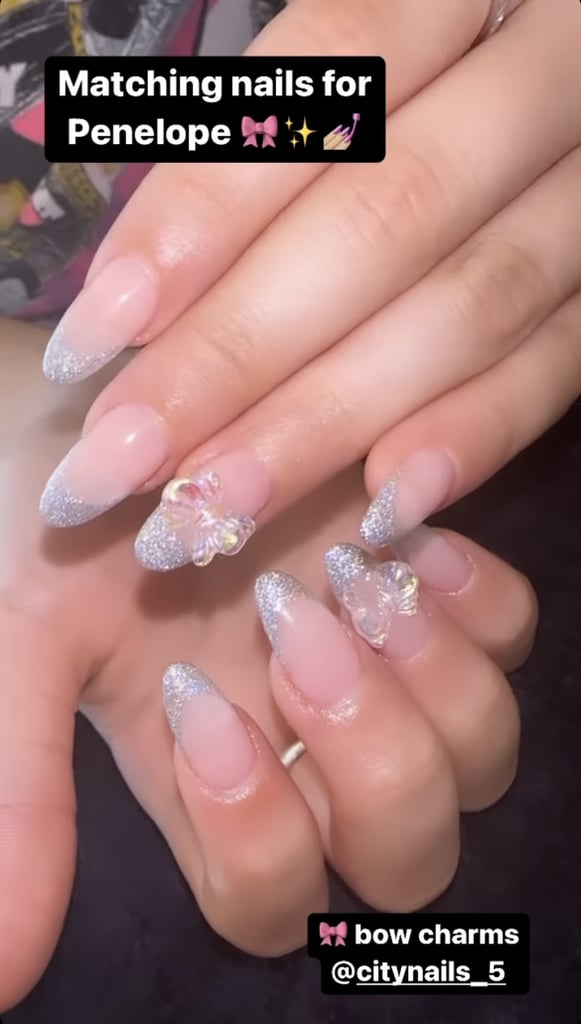 Kourtney Kardashian's Silver French Manicure With Bows