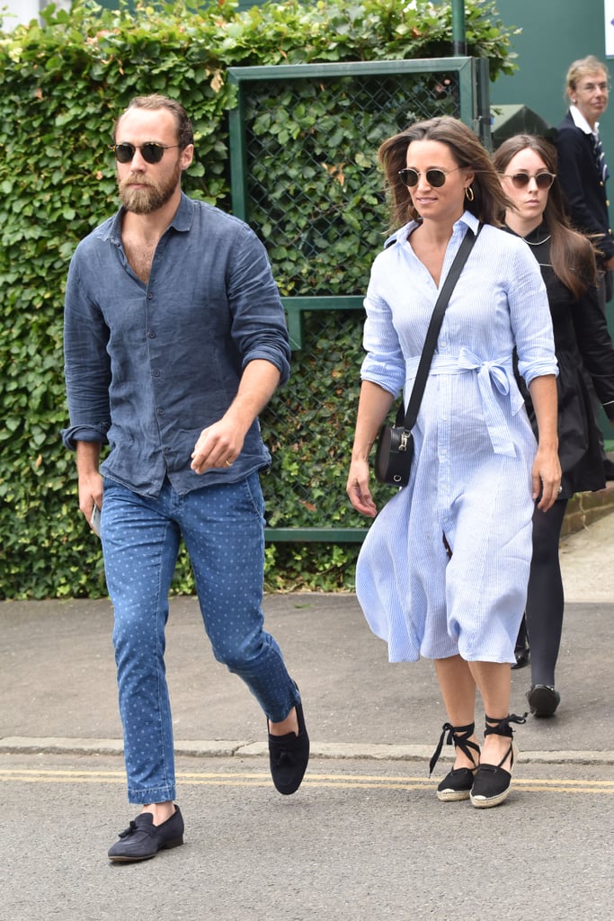 Pippa Middleton Blue Dress and Espadrilles at Wimbledon 2018