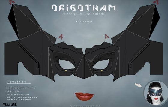 Characters from The Dark Knight Rises will have a very special place at your wedding with these printable Catwoman, Batman, and Bane masks (free).