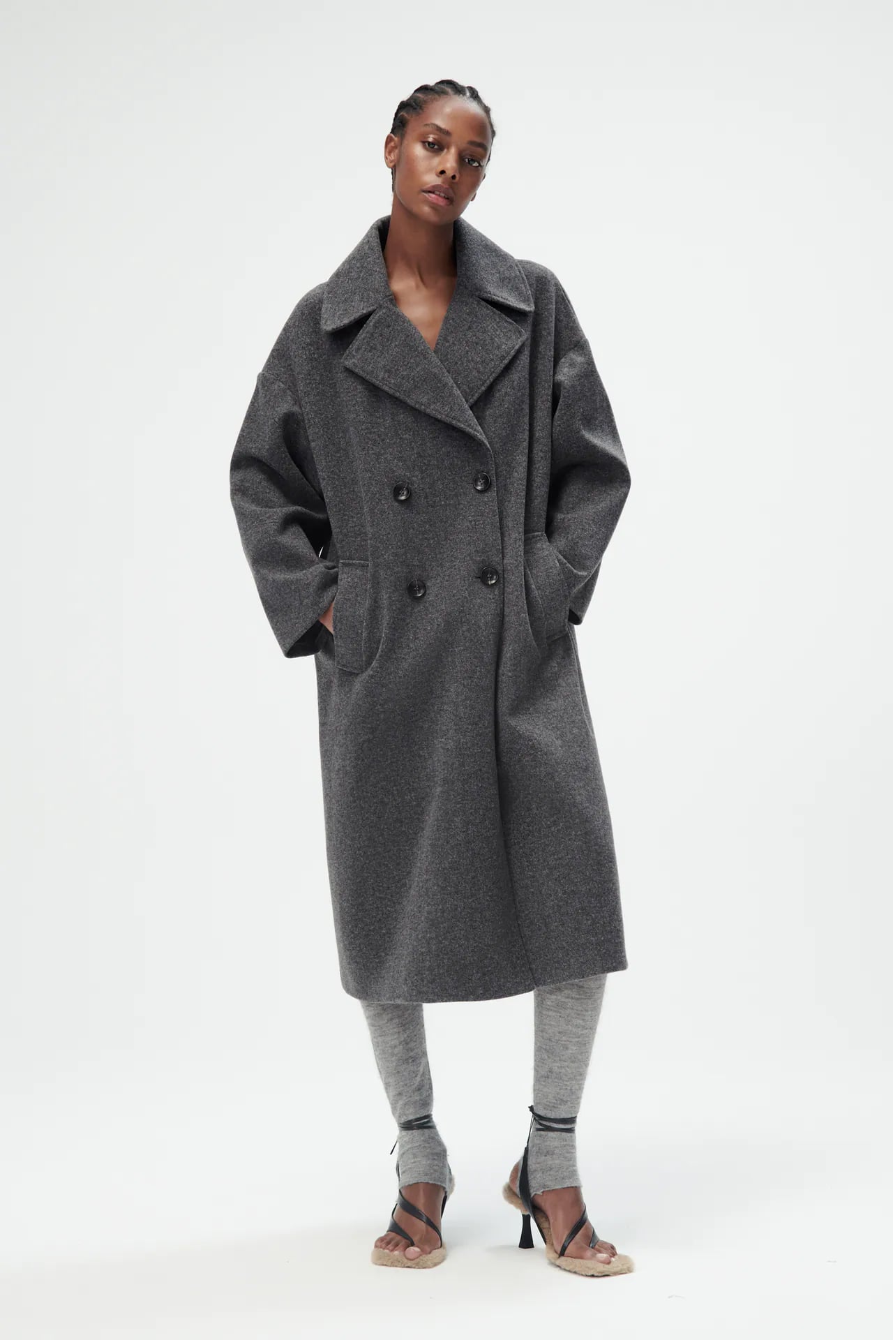 Zara Women Wool Blend Oversize Gray Coat Size M - munimoro.gob.pe