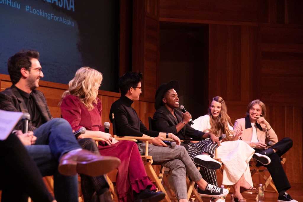 After a screening of the show, the cast sat down with POPSUGAR Editor Lindsay Miller to talk about their experience on the set, as well as what the show means to them and how they relate to their characters. Charlie Plummer, who plays Miles "Pudge" Halter, Kristine Froseth, who plays Alaska Young, Denny Love, who plays Chip "The Colonel" Martin, and Jay Lee, who plays Takumi Hikohito, were joined by John Green himself and executive producers Josh Schwartz and Stephanie Savage.