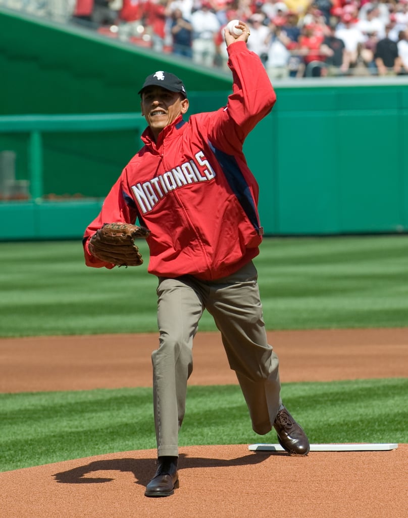 Barack Obama took the mound at the Washington Nationals game in April 2010.