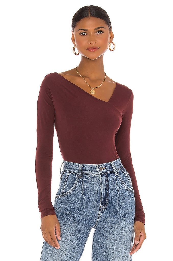 Enza Costa x Revolve Brushed Supima Cotton Asymmetrical Neck Long Sleeve Top