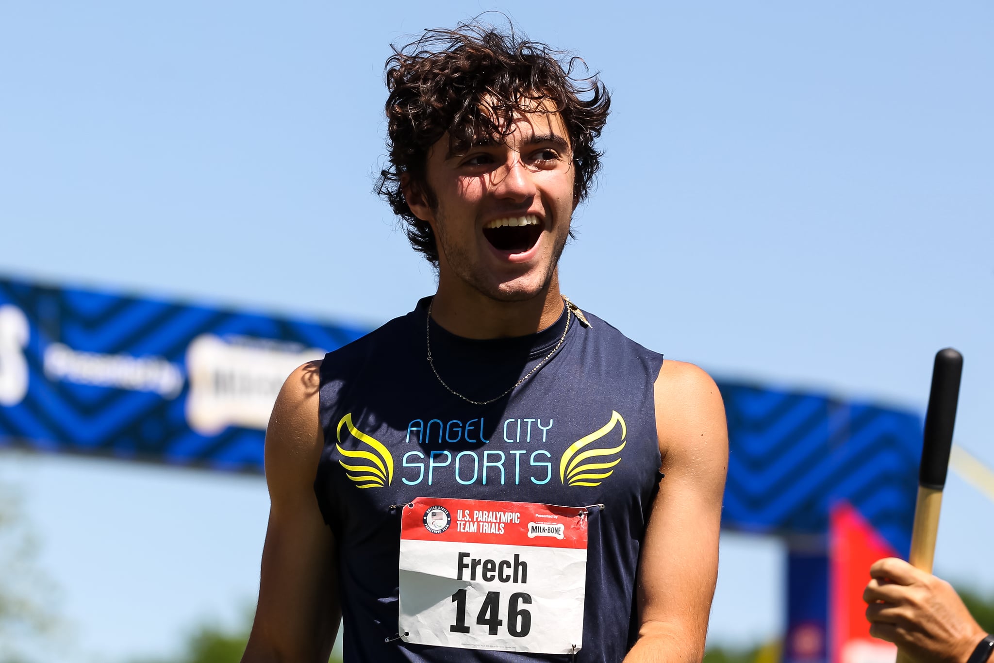 MINNEAPOLIS, MN - JUNE 18: Ezra Frech of the United States reacts to his attempt in the Men's Long Jump Ambulatory final during the 2021 U.S. Paralympic Trials at Breck High School on June 18, 2021 in Minneapolis, Minnesota. (Photo by David Berding/Getty Images)