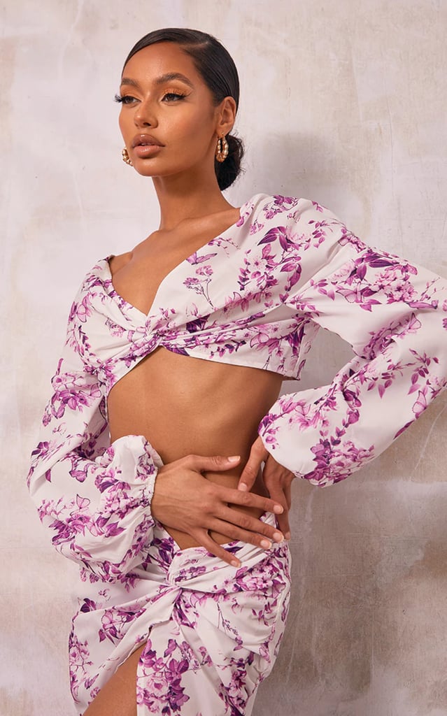 Pretty Little Thing Violet Floral Printed Crop Top