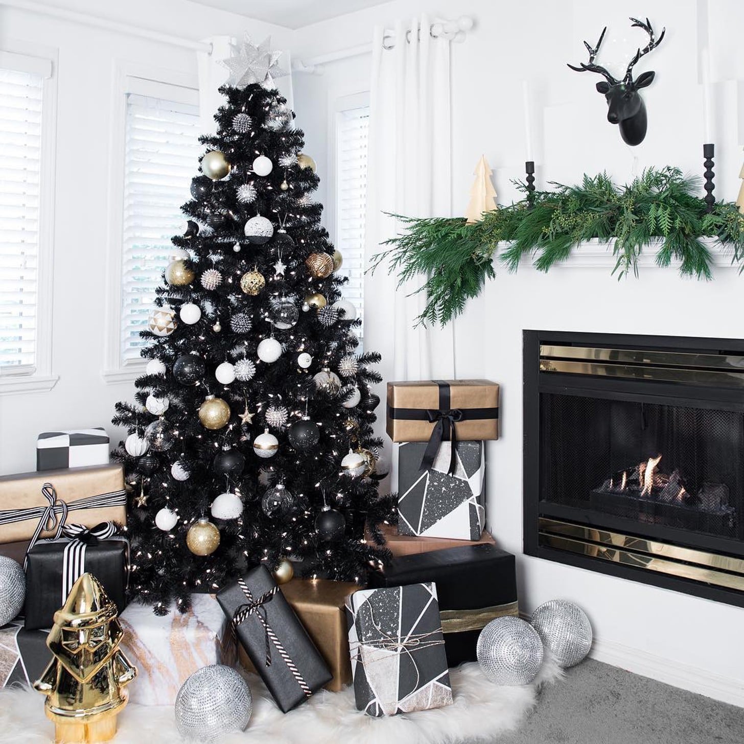 black white christmas tree