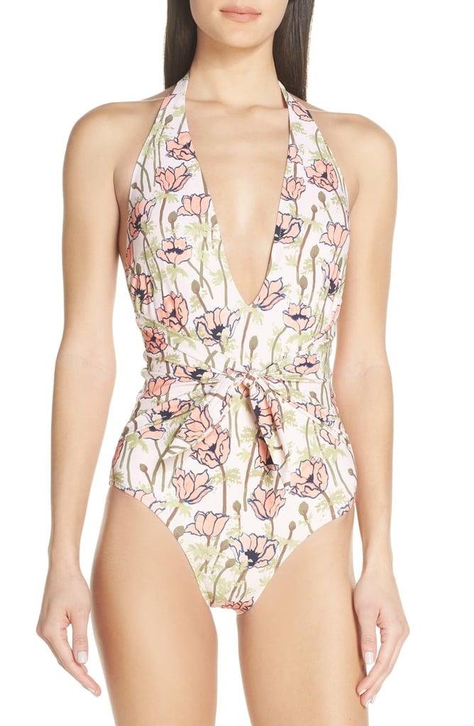 Tory Burch Tie-Front Floral Print One-Piece Swimsuit