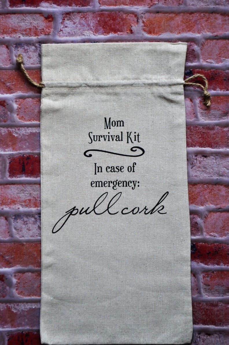 Mom Survival Kit Linen Wine Bag