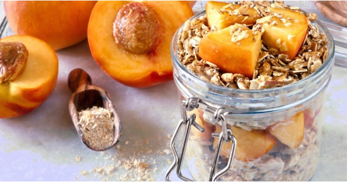 Nutty Peaches and Cream Overnight Oats in a Mason Jar