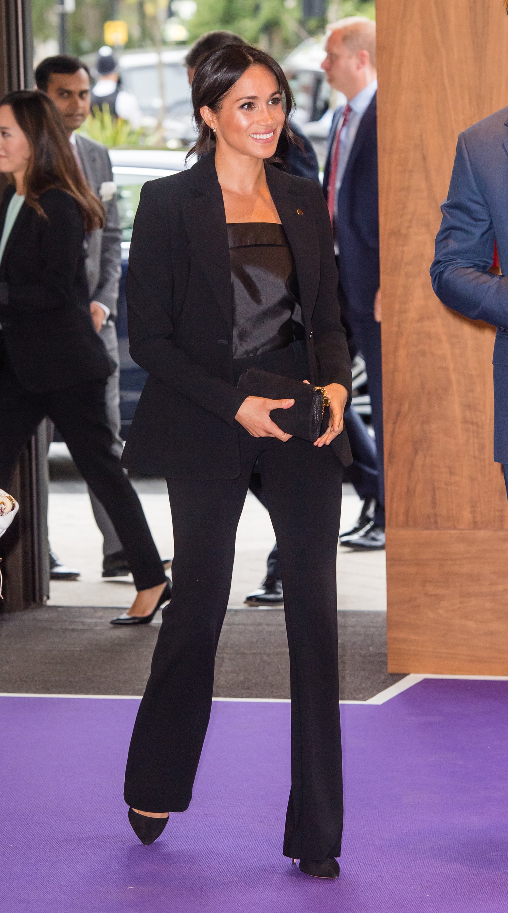Meghan Markle Work Outfit Idea A Silk Top and Pantsuit 20