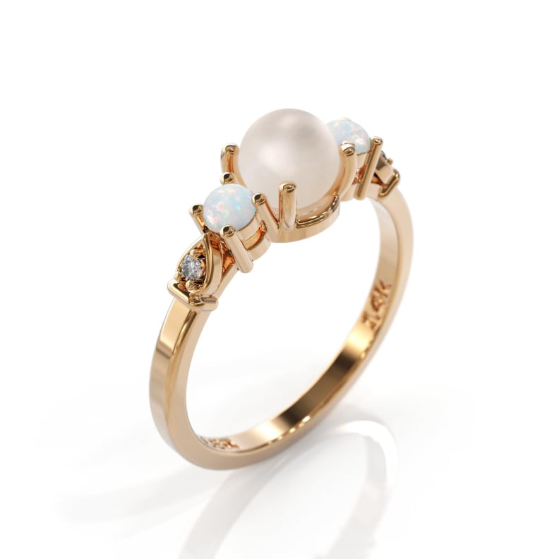 Pearl Engagement Ring With Opal and Diamond