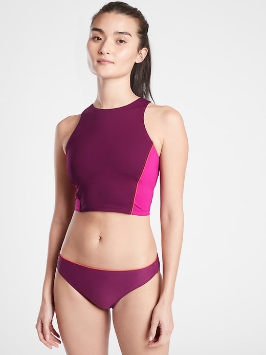 NWT Athleta Colorblock Zip Front Bikini Top, Herb Olive SMALL (S) Swim,  Race $59