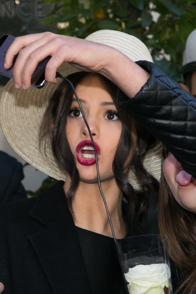 Selena Gomez Takes Silly Selfies With Fans in Paris