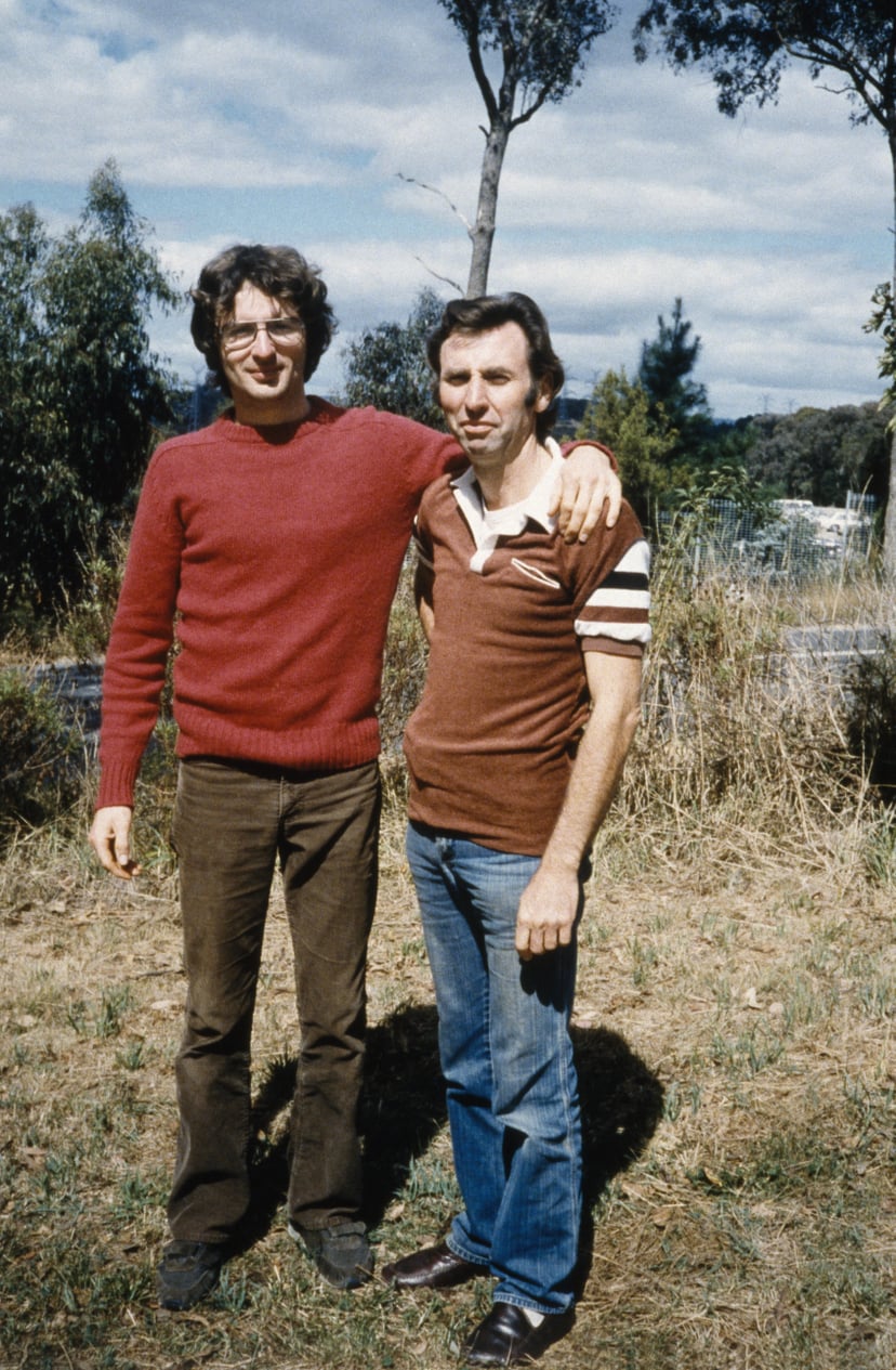 Branch Davidian founder David Koresh (L.) during his first visit to Australia to recruit members. He was accompanied by Clive Doyle (R.) on the trip. (Photo by Elizabeth Baranyai/Sygma via Getty Images)