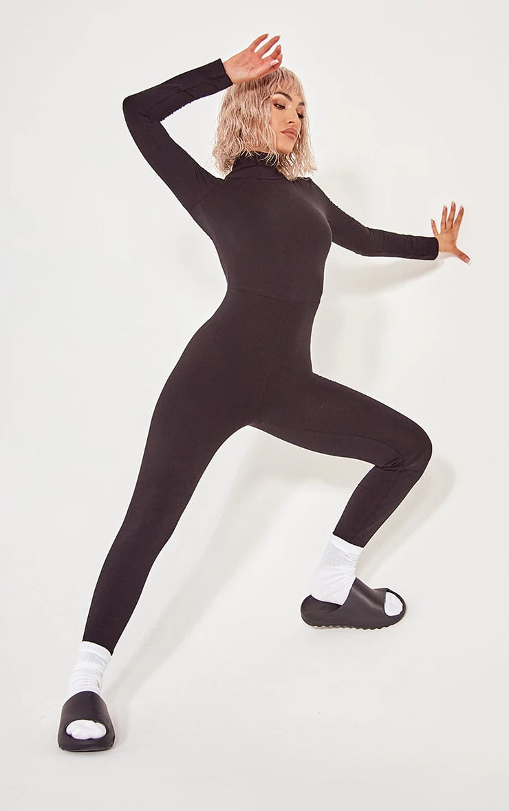 PrettyLittleThing Black Roll Neck Long Sleeve Jumpsuit