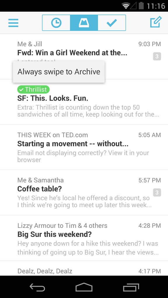 Mailbox for Android — Auto-Swipe