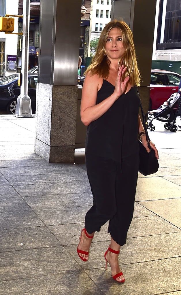 In June 2016, she accessorized her jumpsuit with red heels.