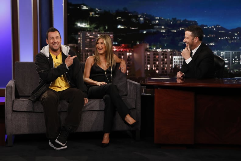 Adam Sandler and Jennifer Aniston on "Jimmy Kimmel Live" in 2019