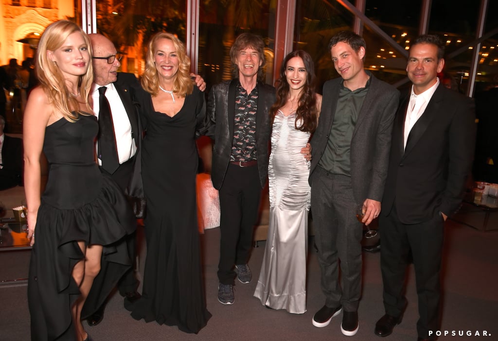 Pictured: Jerry Hall, Elizabeth Jagger, Georgia May Jagger, Mick Jagger, Rupert Murdoch, James Jagger, and Lachlan Murdoch