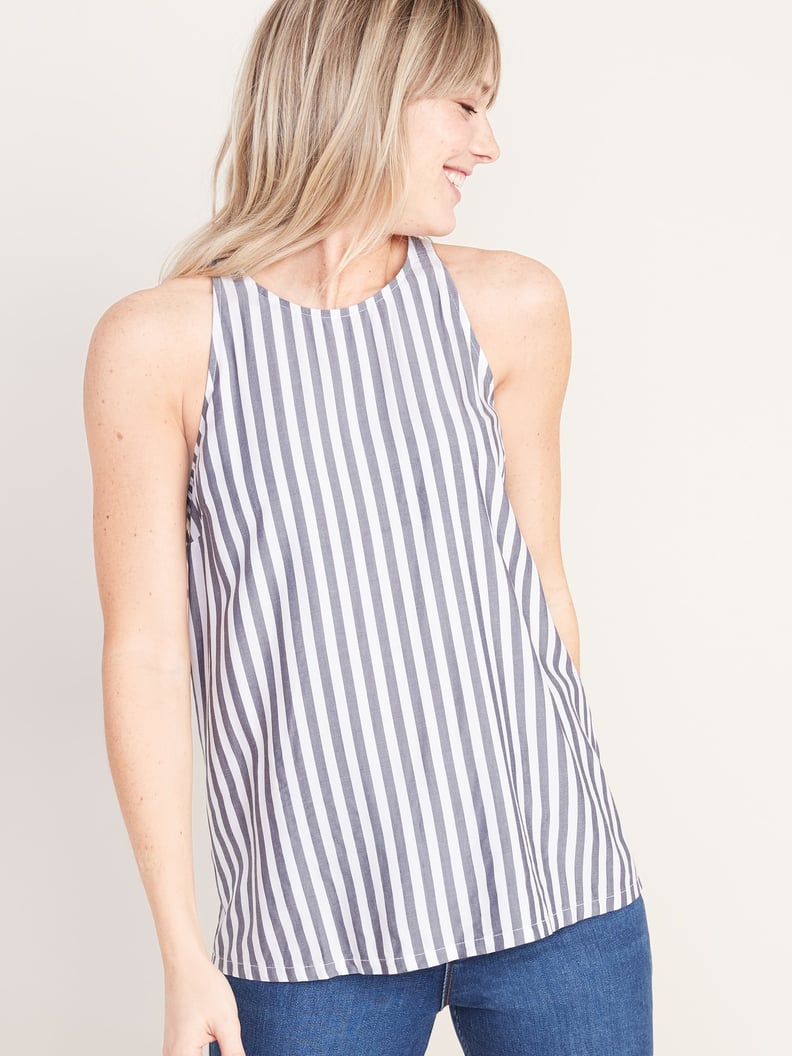 Sleeveless High-Neck Striped Top