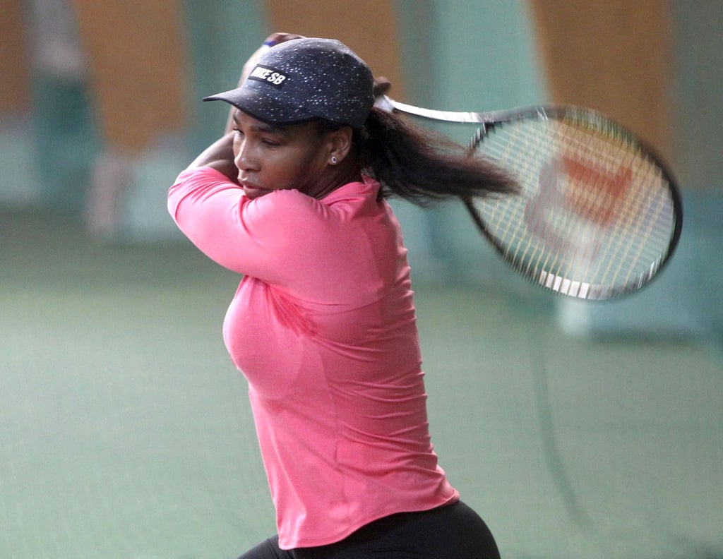 Serena Williams worked up a sweat while training in Saint-Raphaël, France, on Wednesday.