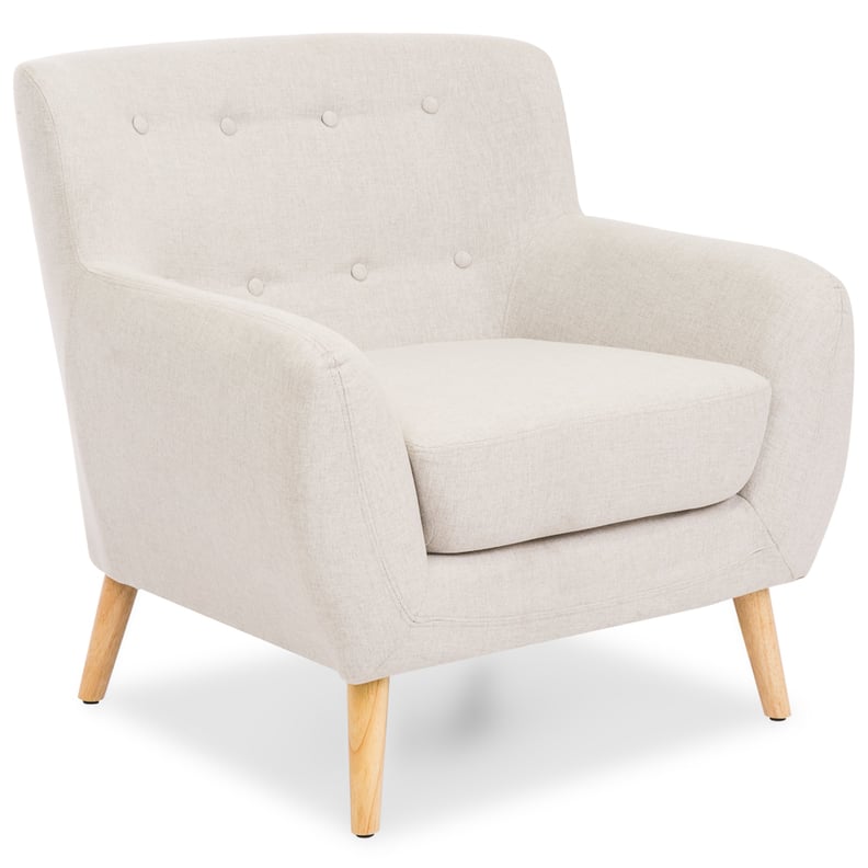 Mid-Century Modern Linen Upholstered Button Tufted Accent Chair