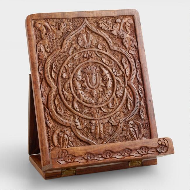 Hand-Carved Wood Tablet Stand