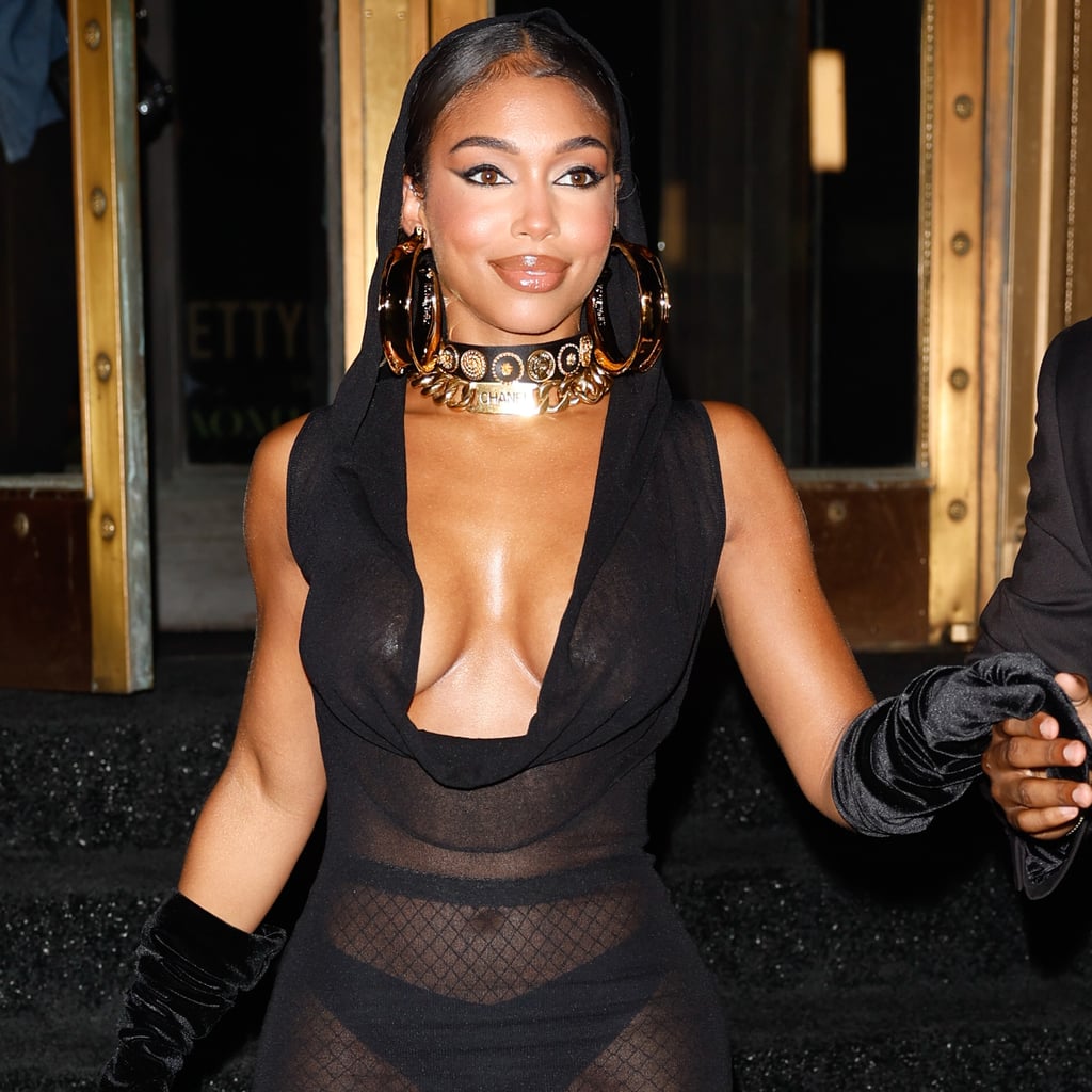 Lori Harvey Kicks Off Fashion Week in a Sheer, Plunging Dress and Fishnets