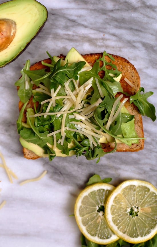 Arugula, Parmesan, and Lemon Juice Avocado Toast