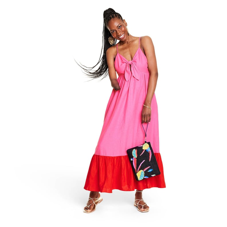 粉红色的Midi礼服:塔比莎布朗为目标无袖Tie-Front Midi礼服