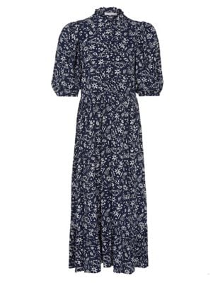 Finery London Crepe Printed Ruffle Midi Tea Dress