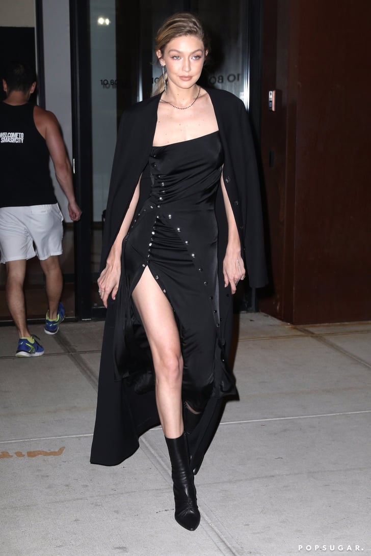 Gigi Hadid Wearing Black Paco Rabanne Dress Popsugar Fashion