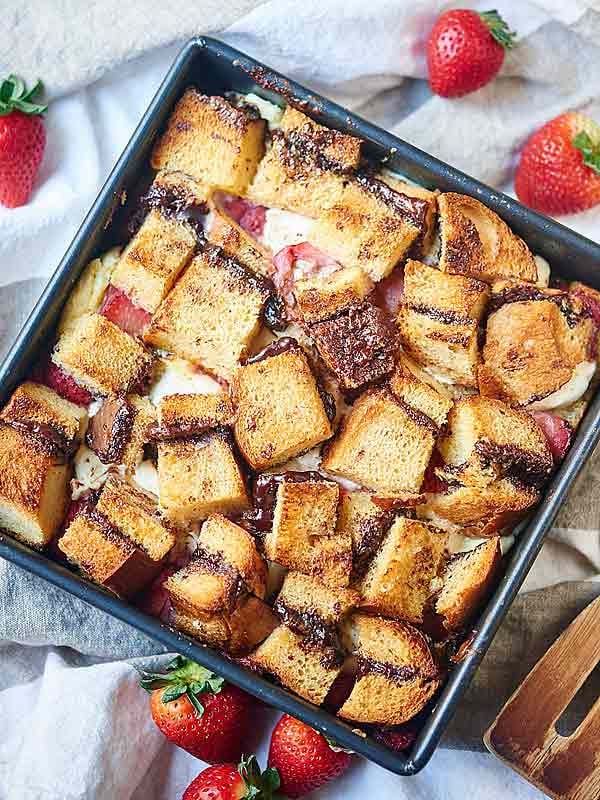 Strawberry Nutella Cream Cheese French Toast Casserole