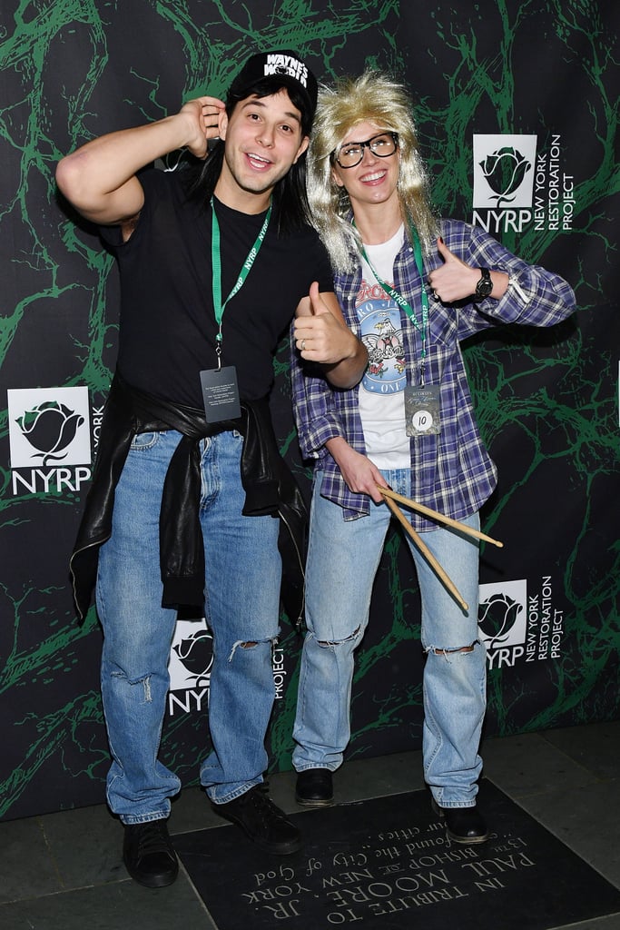 Skylar Astin and Anna Camp as Wayne and Garth From Wayne's World