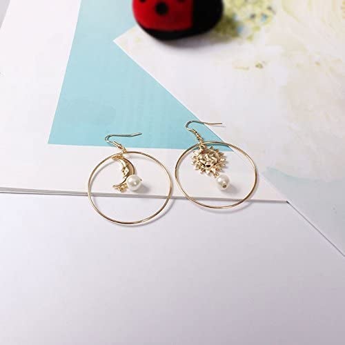 Sun Moon Asymmetric Pearl Earrings