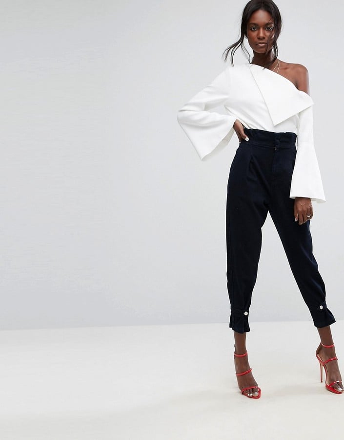 High Waisted Denim Pants with Cinch Hem 