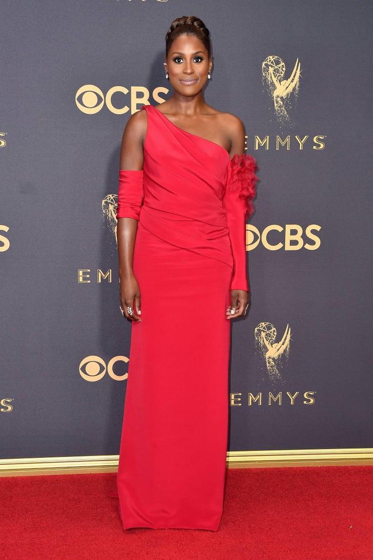 Issa Rae Wearing Red Vera Wang Dress at 2017 Emmys