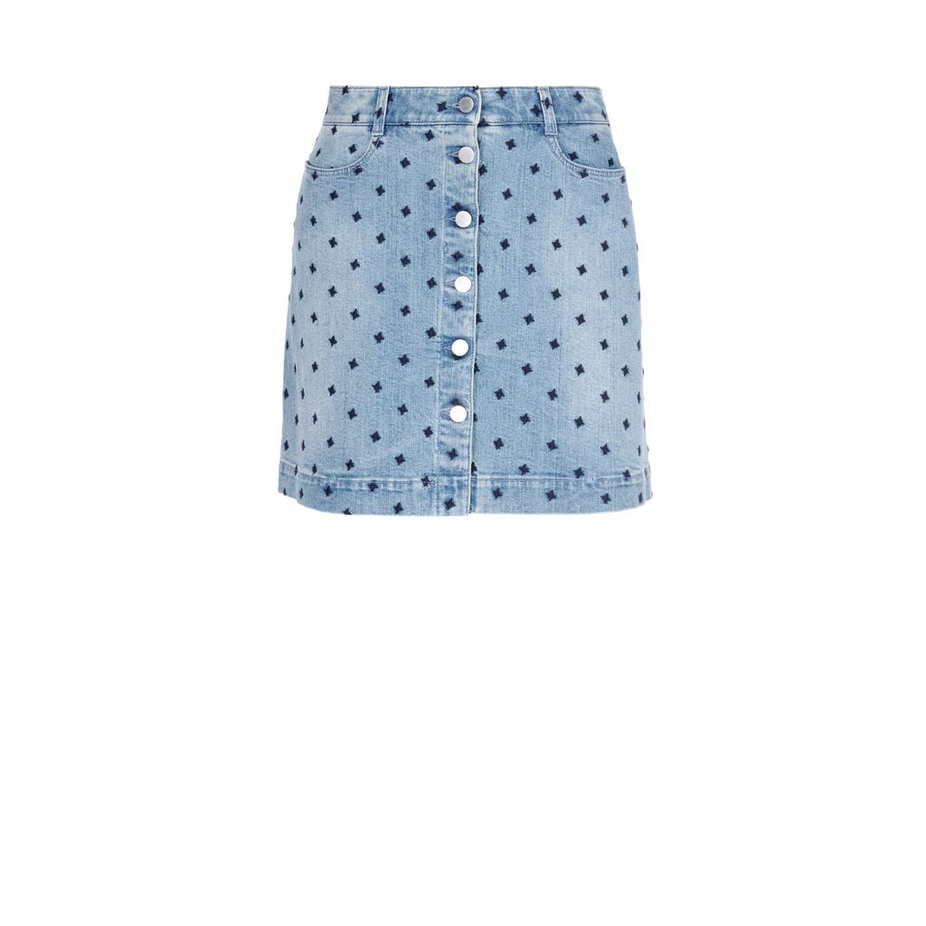 Stella McCartney is known for her iterations of this starry print. Slip into this Star Denim Skirt ($620) by the designer that's perfect for Summer.